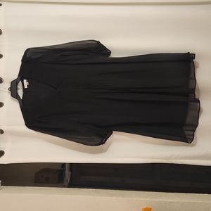 Calvin Klein 3/4 sleeve V-neck pleated front Chiffon dress